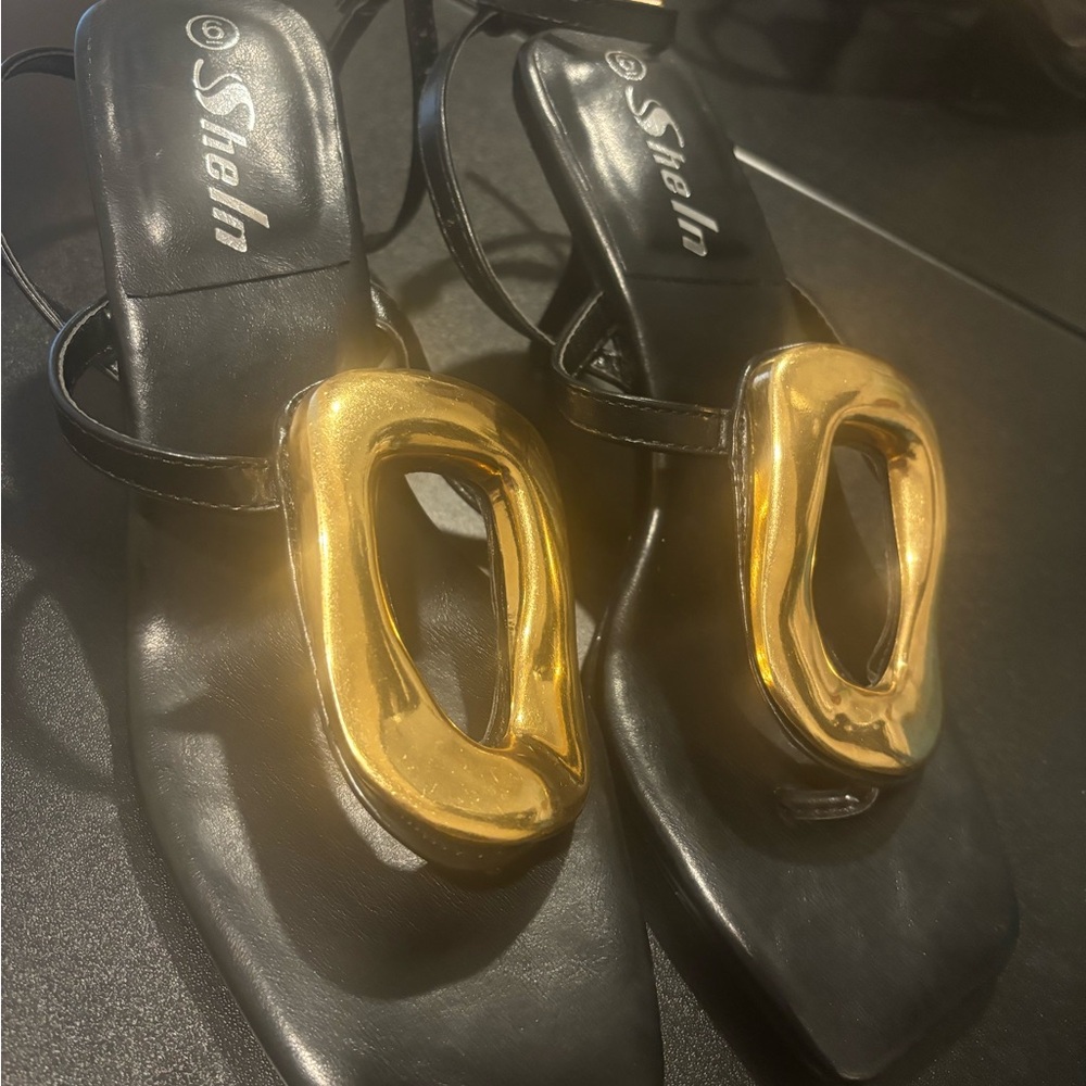 Black and Gold Sandal Heels